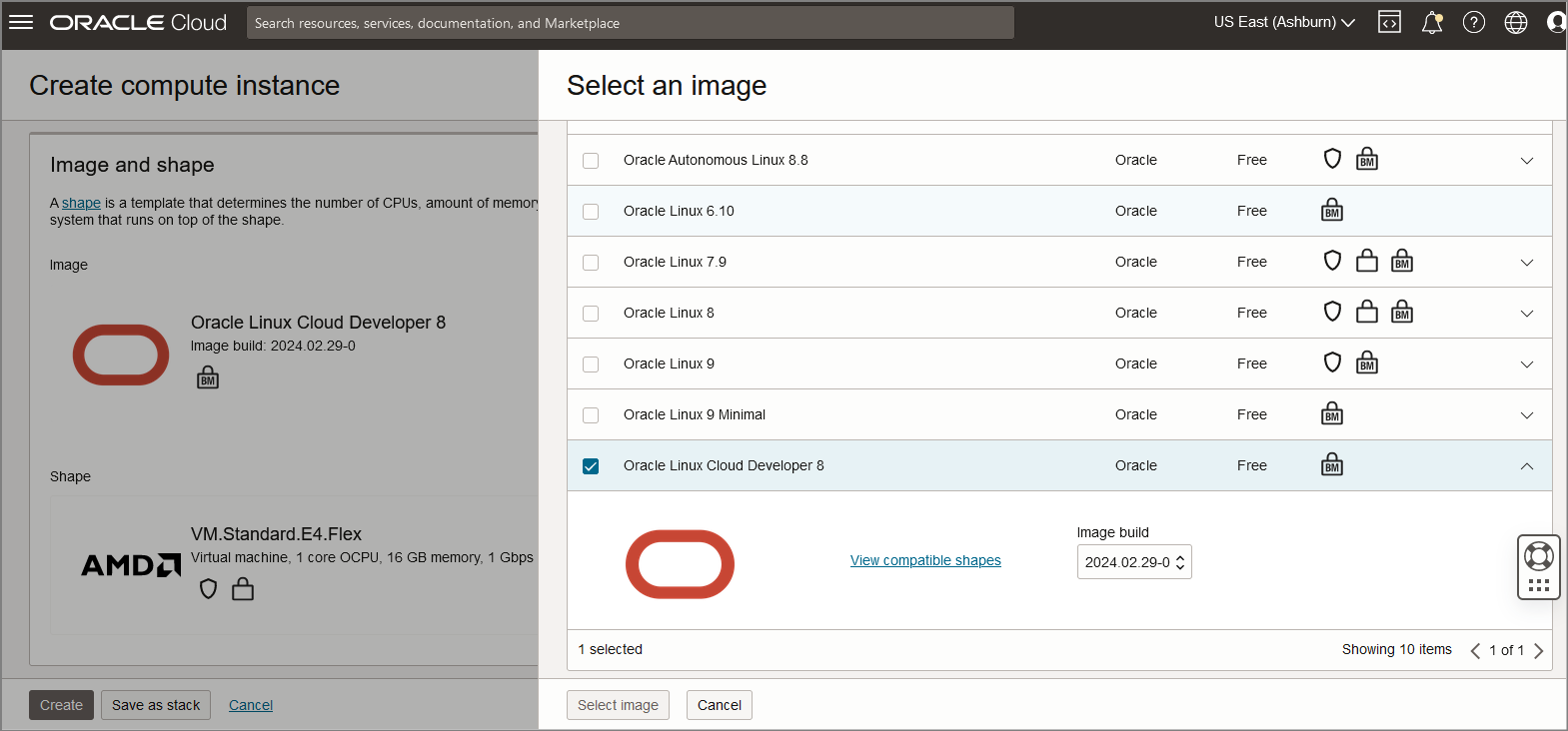 Oracle Linux Cloud Developer 8 image in OCI