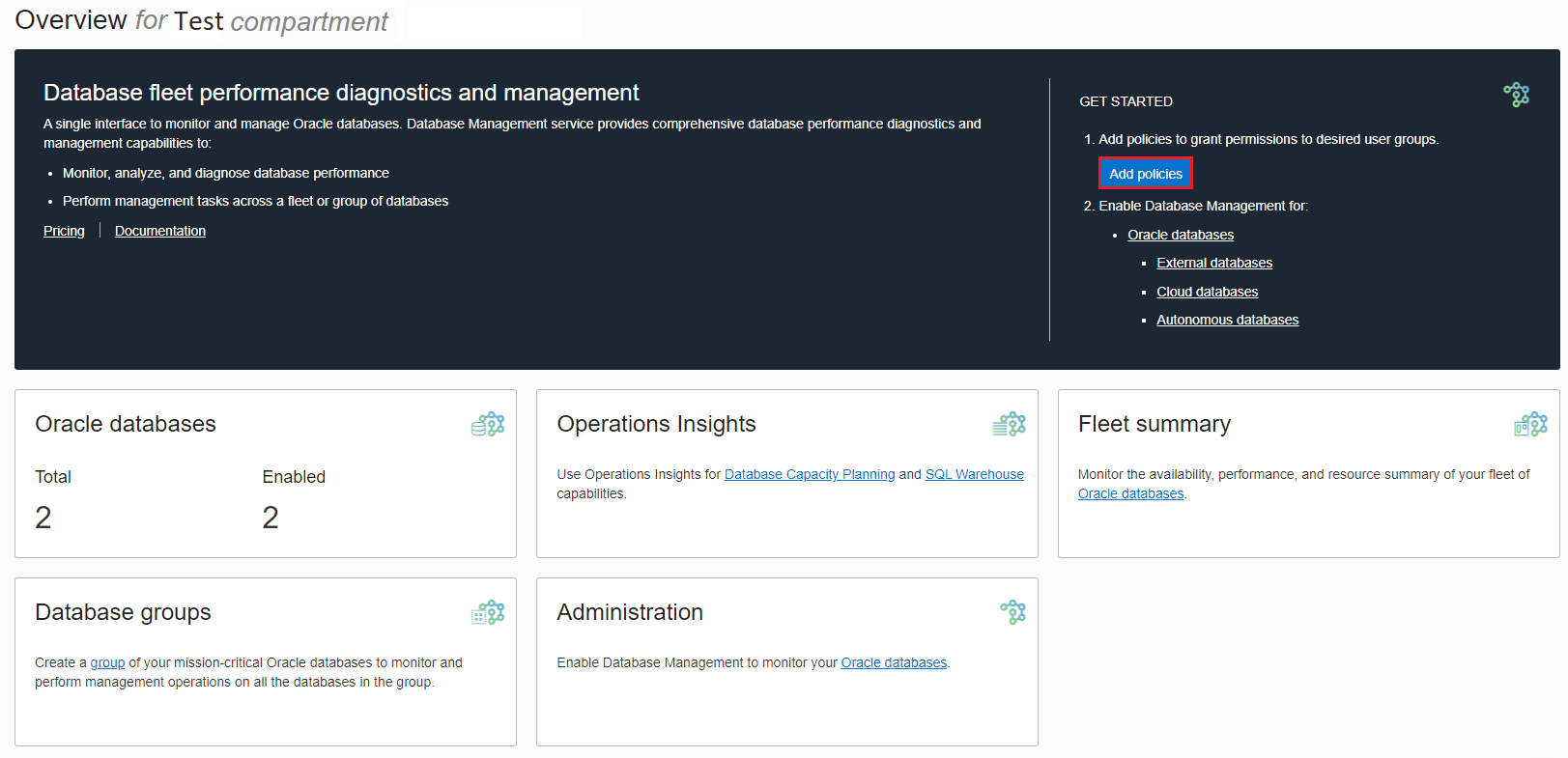 Add policies option on the Overview page.