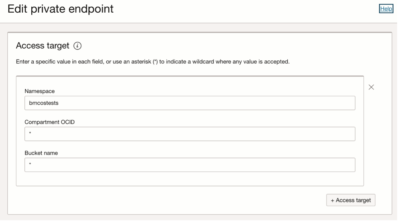 Editing a private endpoint’s access target.