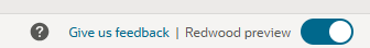 Screenshot snippet showing the Redwood preview toggle switch in the page footer in the OCI Console