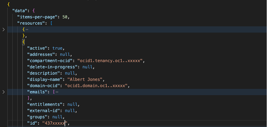 A screenshot of the JSON file for ajones’ record.