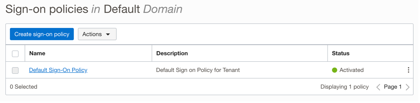 A screenshot of the Sign-on policies section in the Default domain.