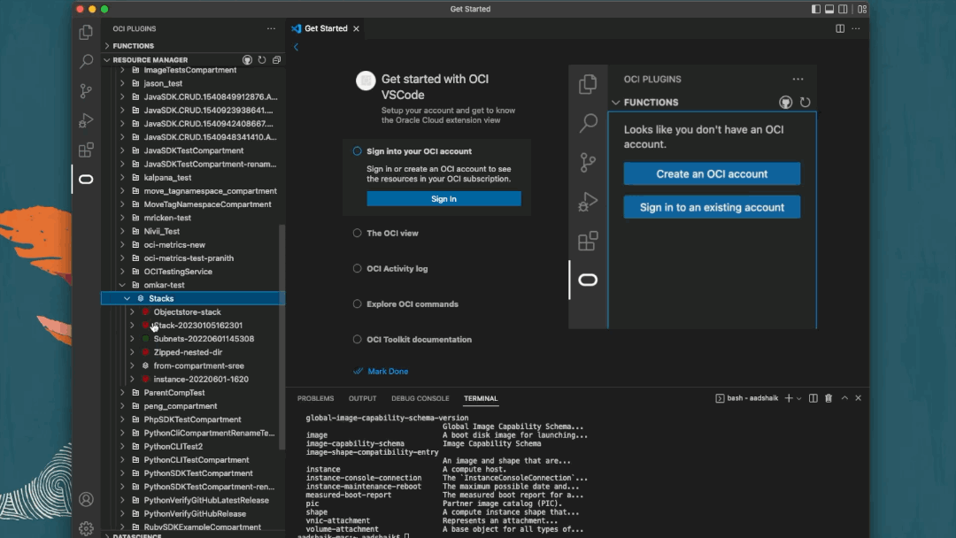 A gif showing the process for adding the OCI Resource Manager extension.