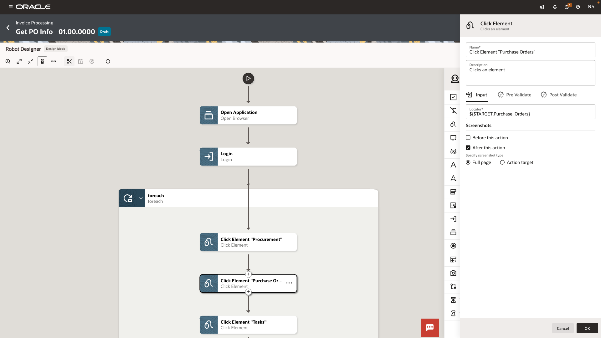 Configuring robot low-code in the RPA Robot Designer.