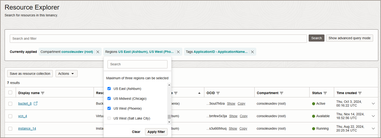 Searching across regions.