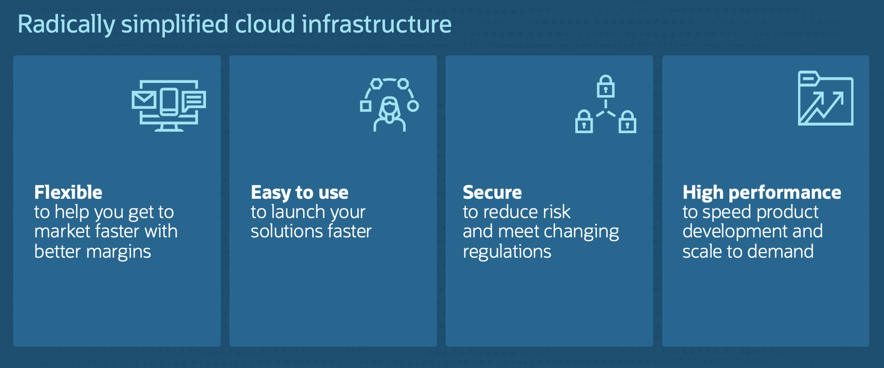 radically simplified cloud infrastructure graphic including sections for flexible, easy to use, security, high performance