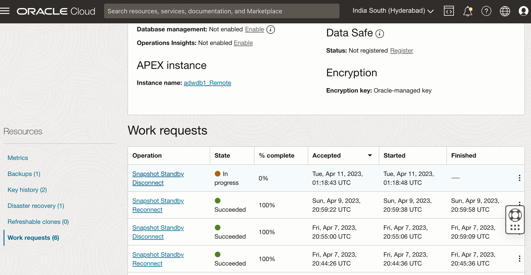 Snapshot Standby work request