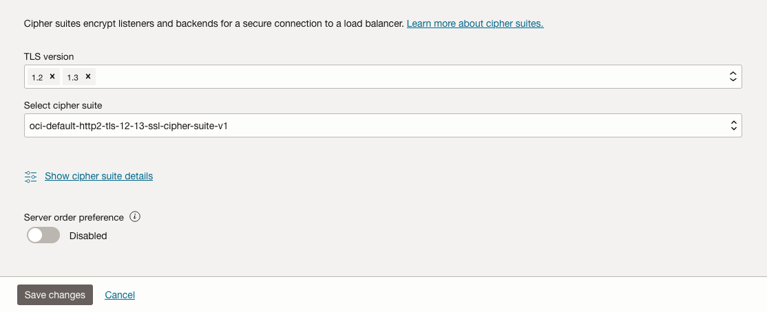 The expanded advanced options with TLS version 1.3 selected.
