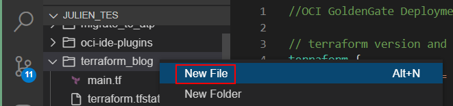 OCI Code Editor - New File