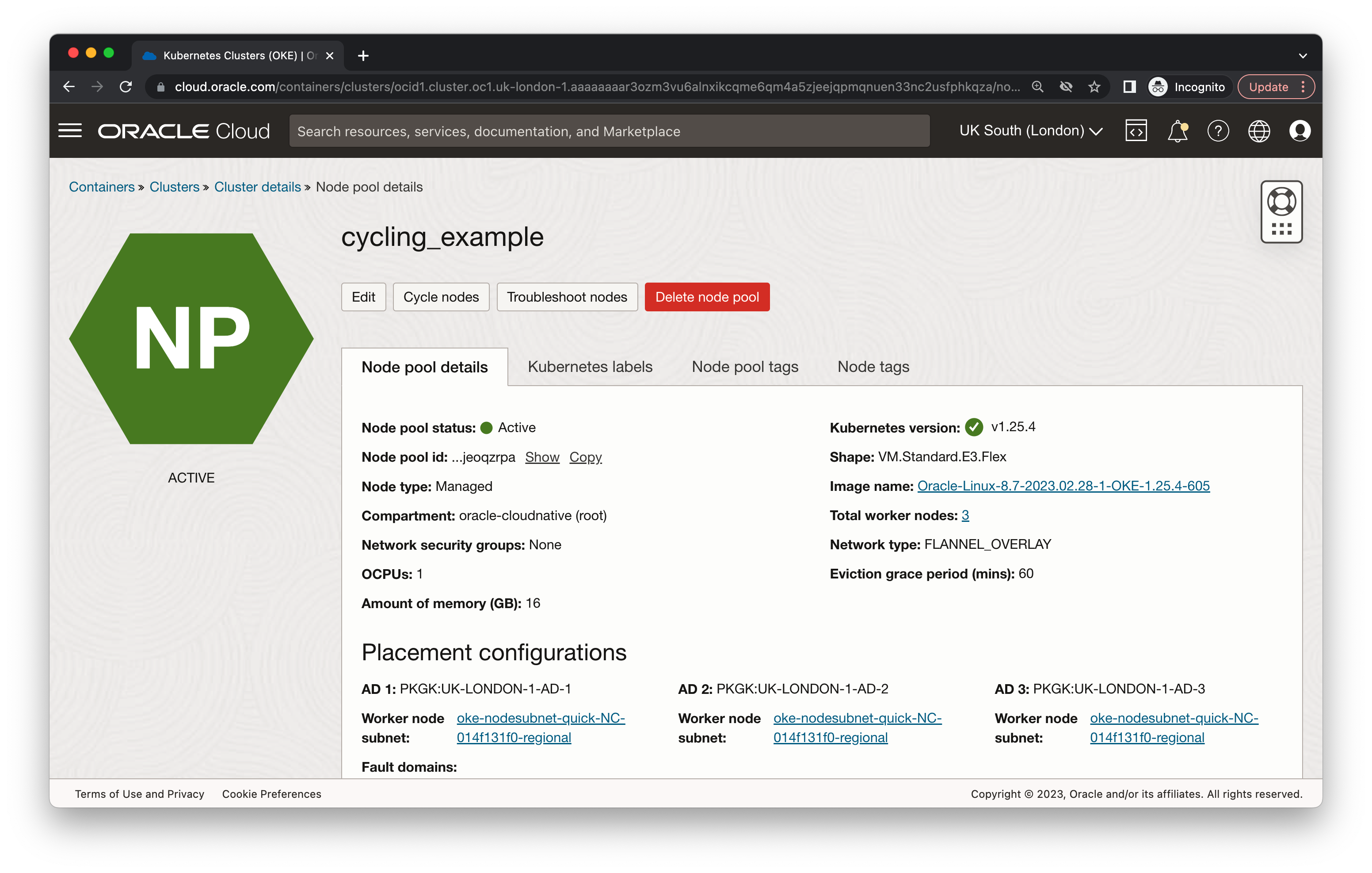 A screenshot of the Node pool details page showing the updated node pool properties.