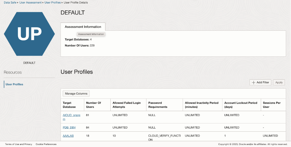 A screenshot of the User Profile Details page showing the assessment information and user profiles.