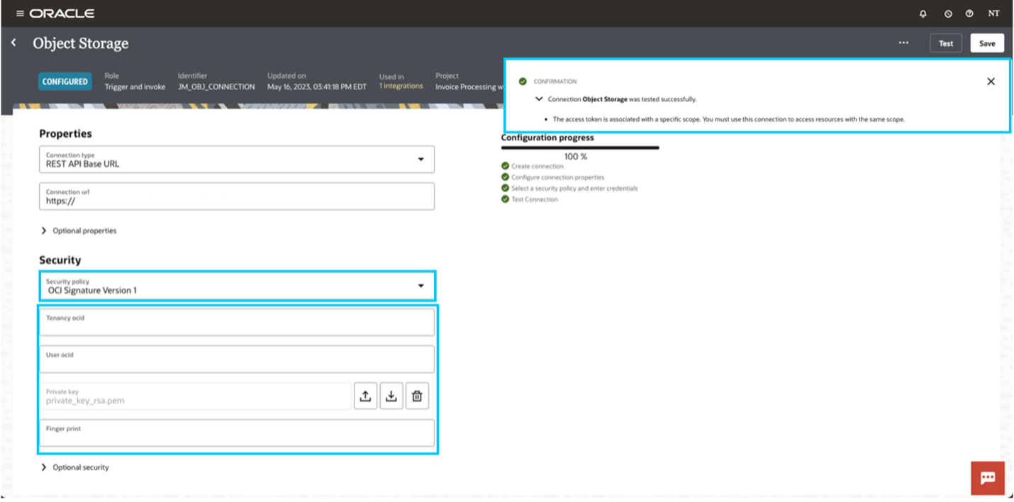 Objrct Storage Connection