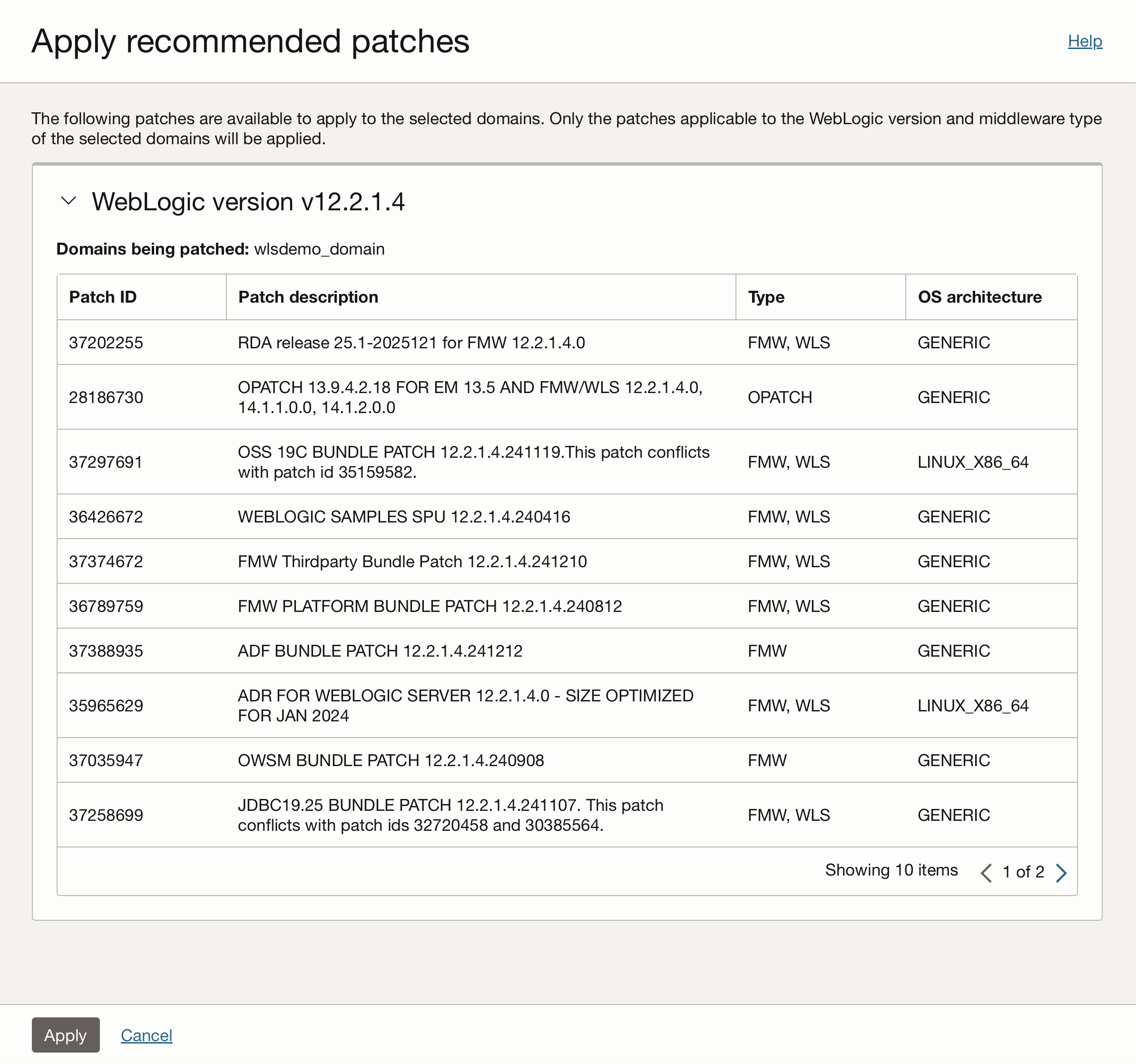 WLSM - Apply recommend patches 1