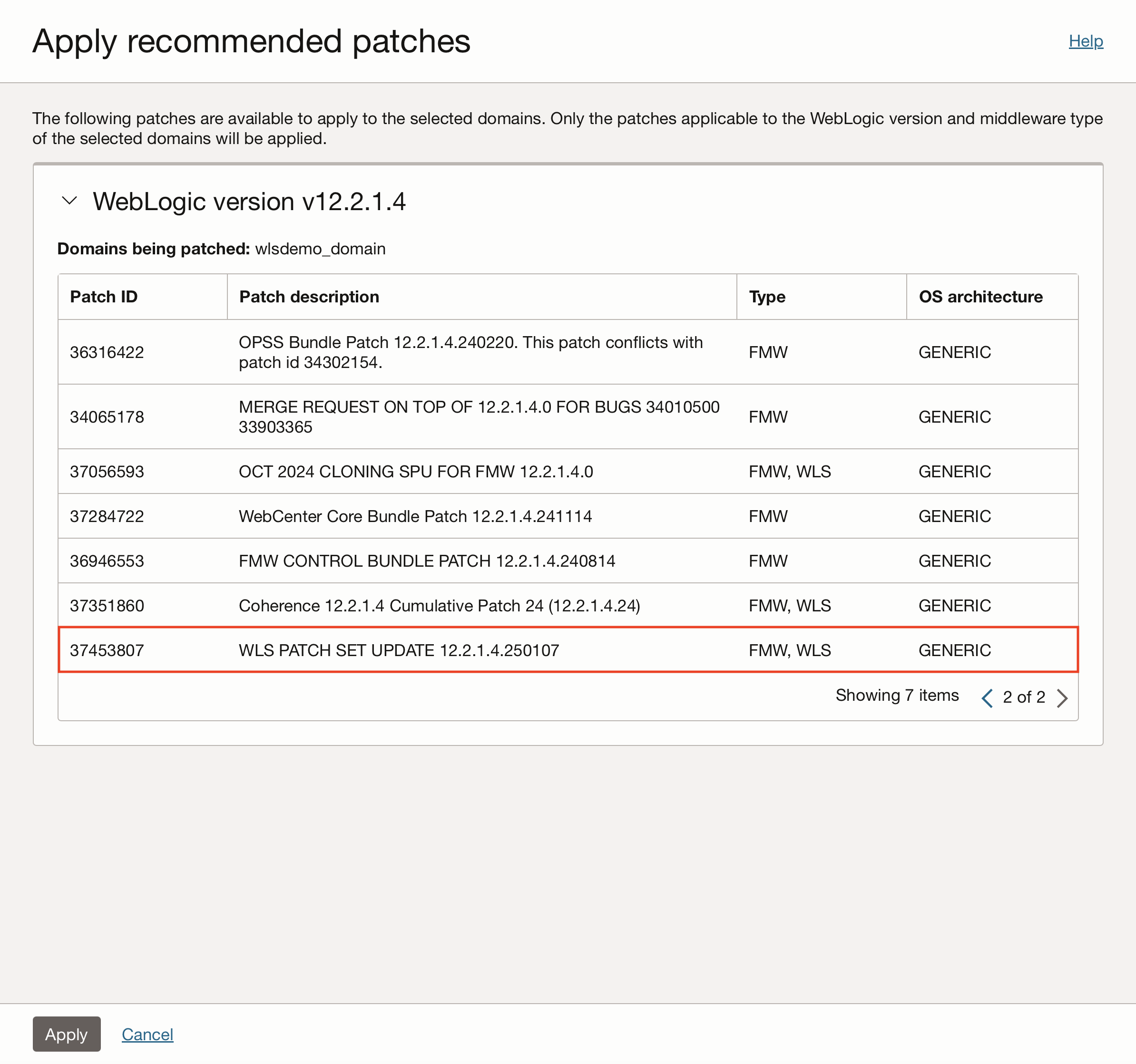 WLMS - Apply recommended patches
