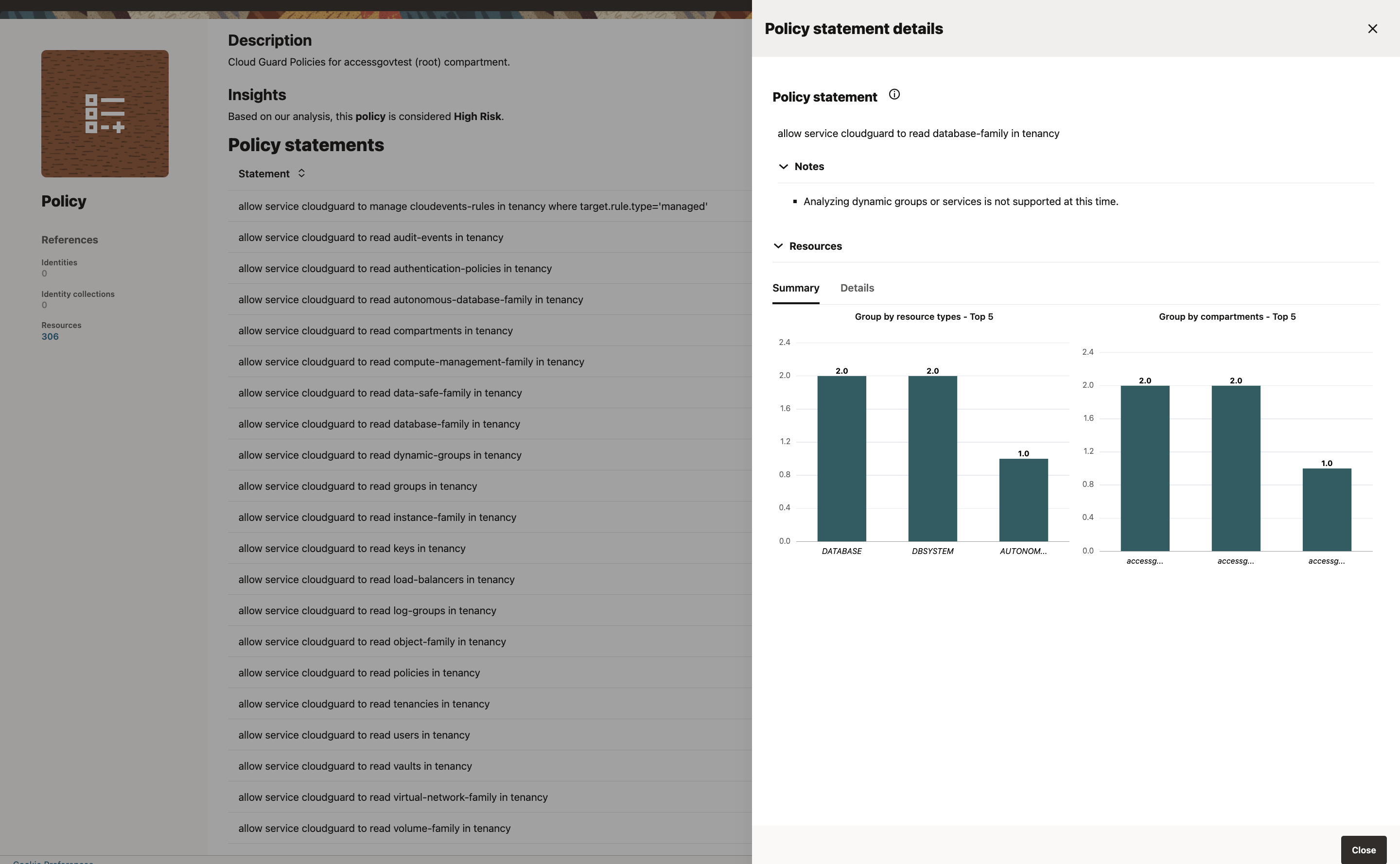 Policy statement details and dashboard