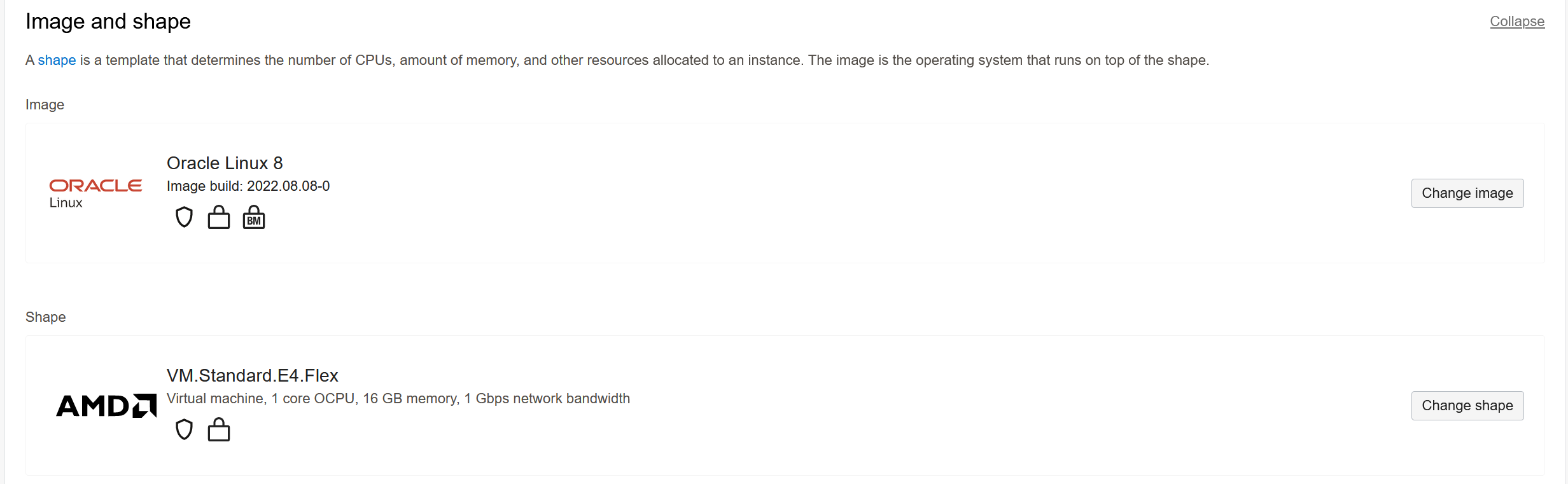 A screenshot of the Image and Shape page, showing the options for images.