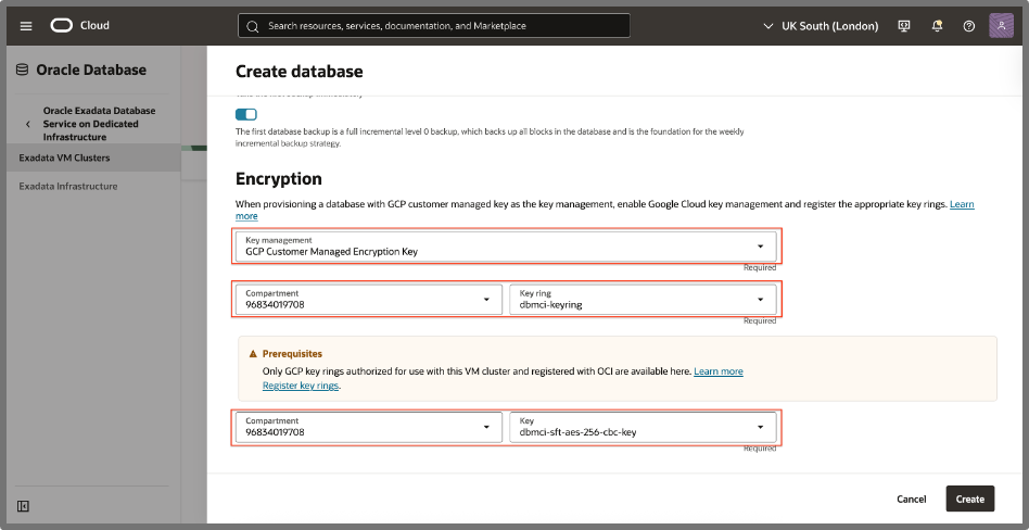 Oracle Database@Google Cloud Key Management