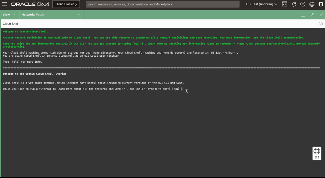 A screenshot of the welcome message shown the first time using Cloud Shell.
