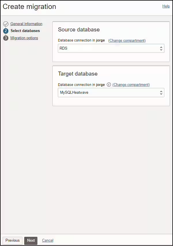 create migration select databases