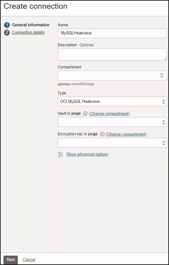createt arget db connection general information
