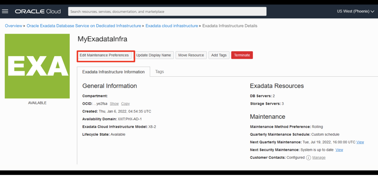 Edit Maintenance Preferences