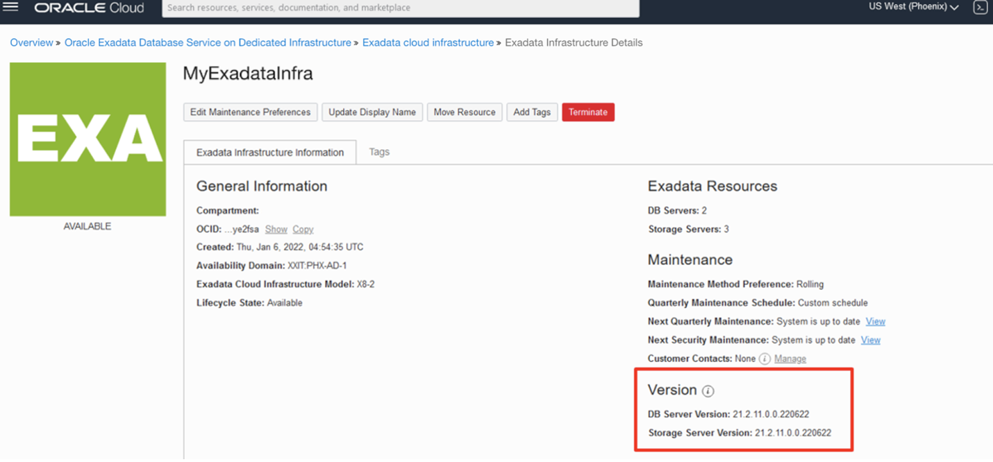 Updated Exadata Database Service Maintenance