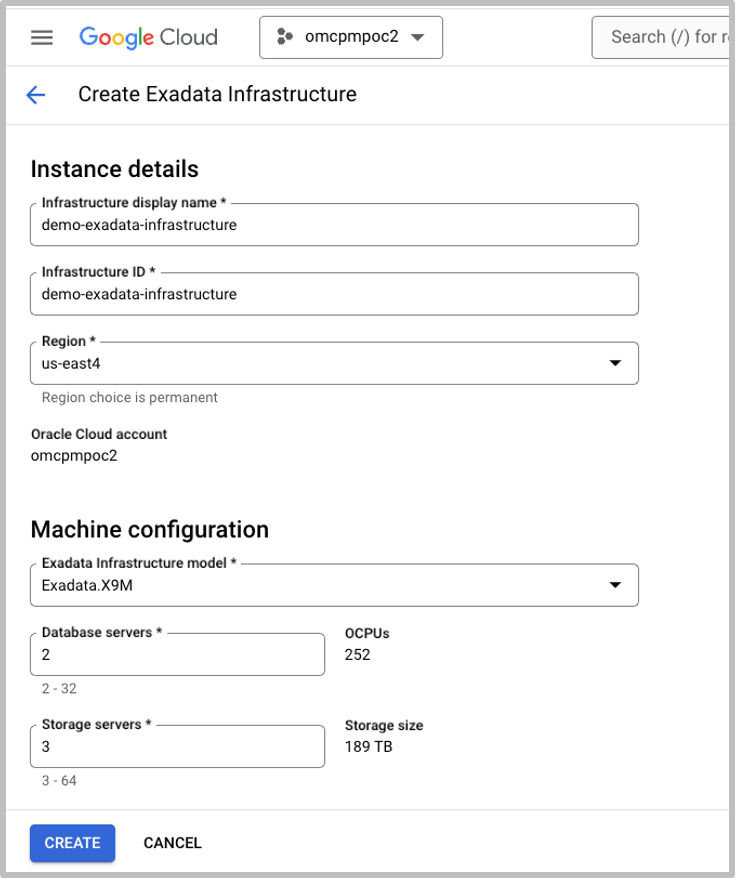 Create Exadata Infrastructure on Oracle Database@Google Cloud