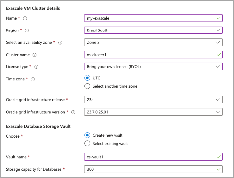 Exascale VM Cluster details