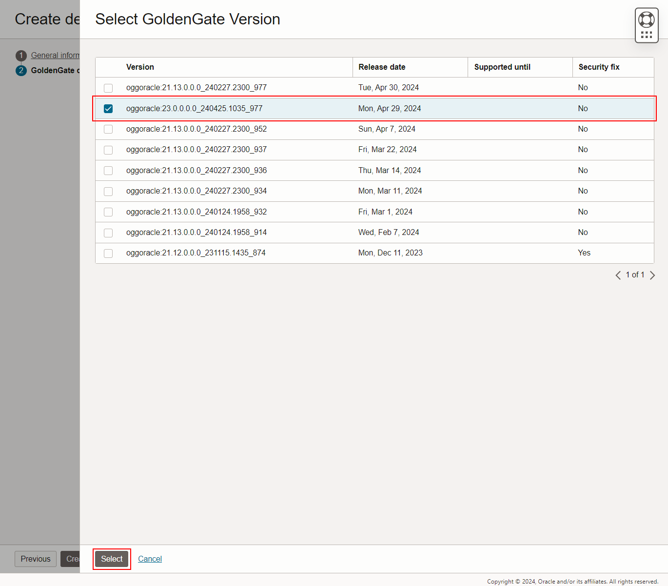 OCI GoldenGate - Change Version