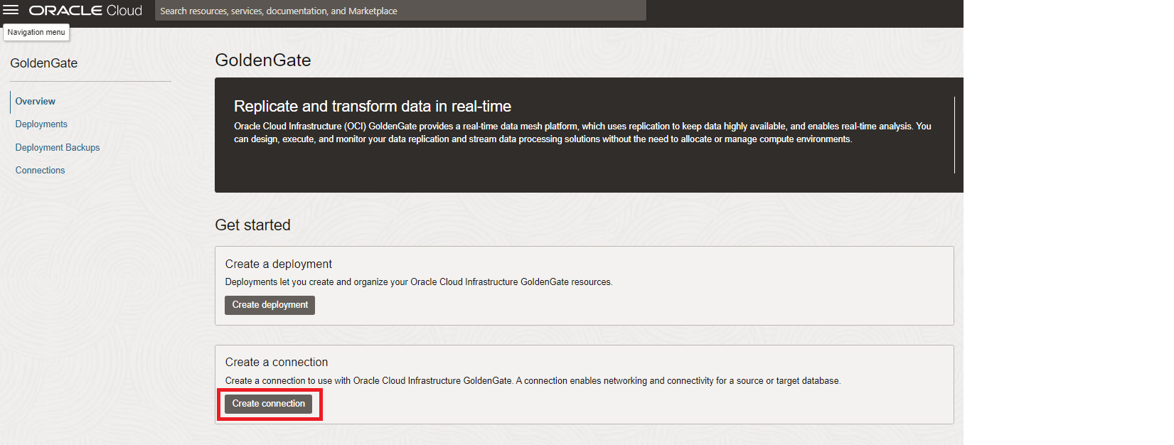 GoldenGate connection creation.