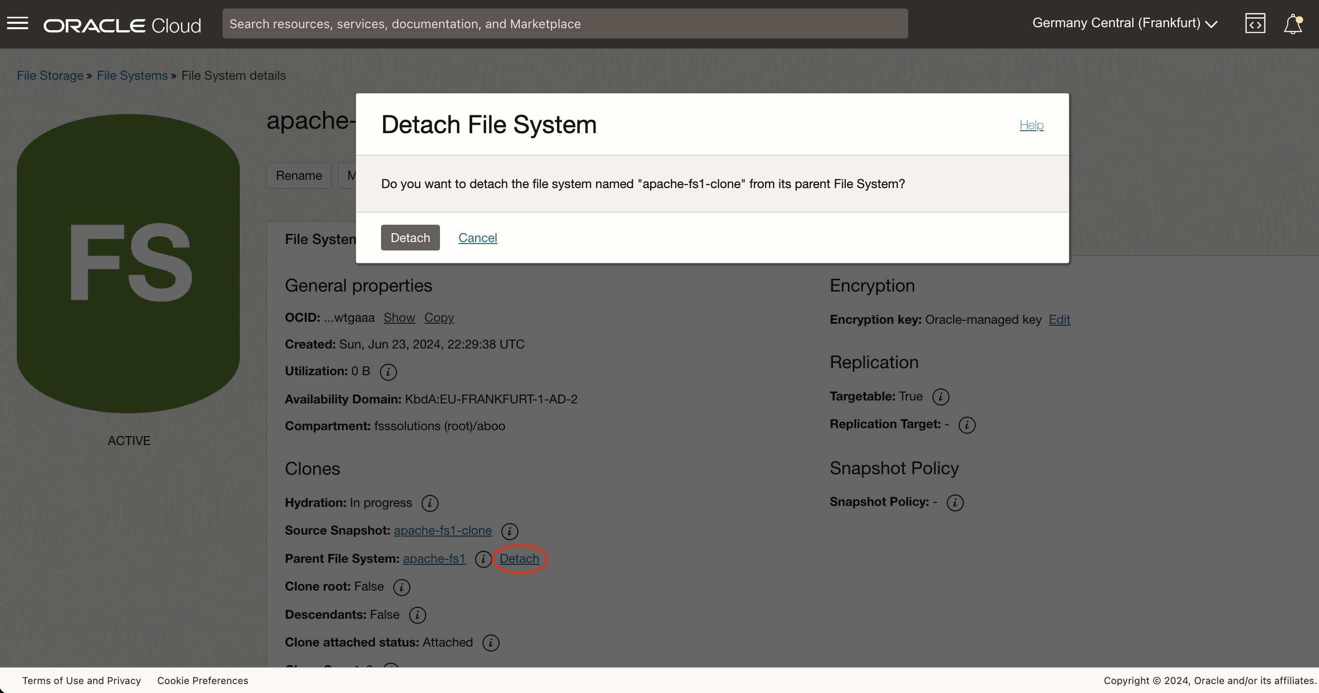 ​Detaching a clone from an existing clone.