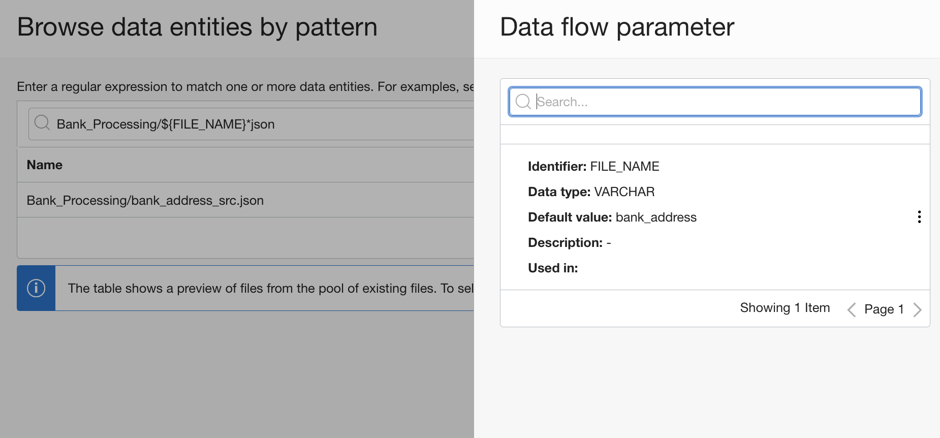 A screenshot of the Data Flow Parameter window.