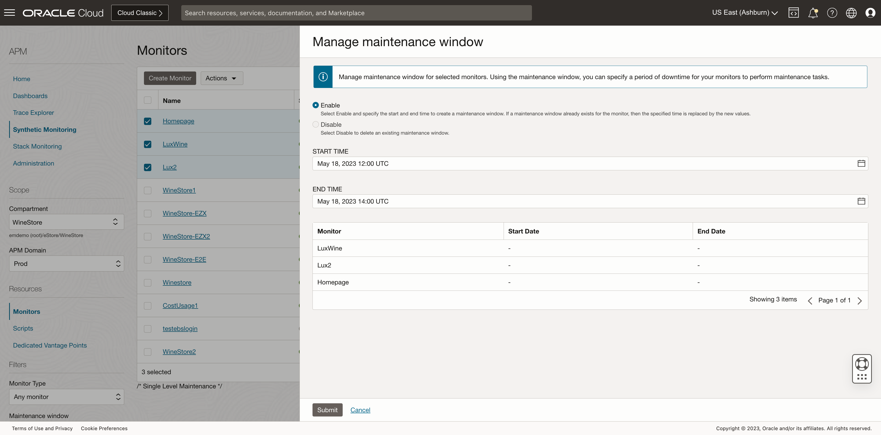 Maintenance window configuration