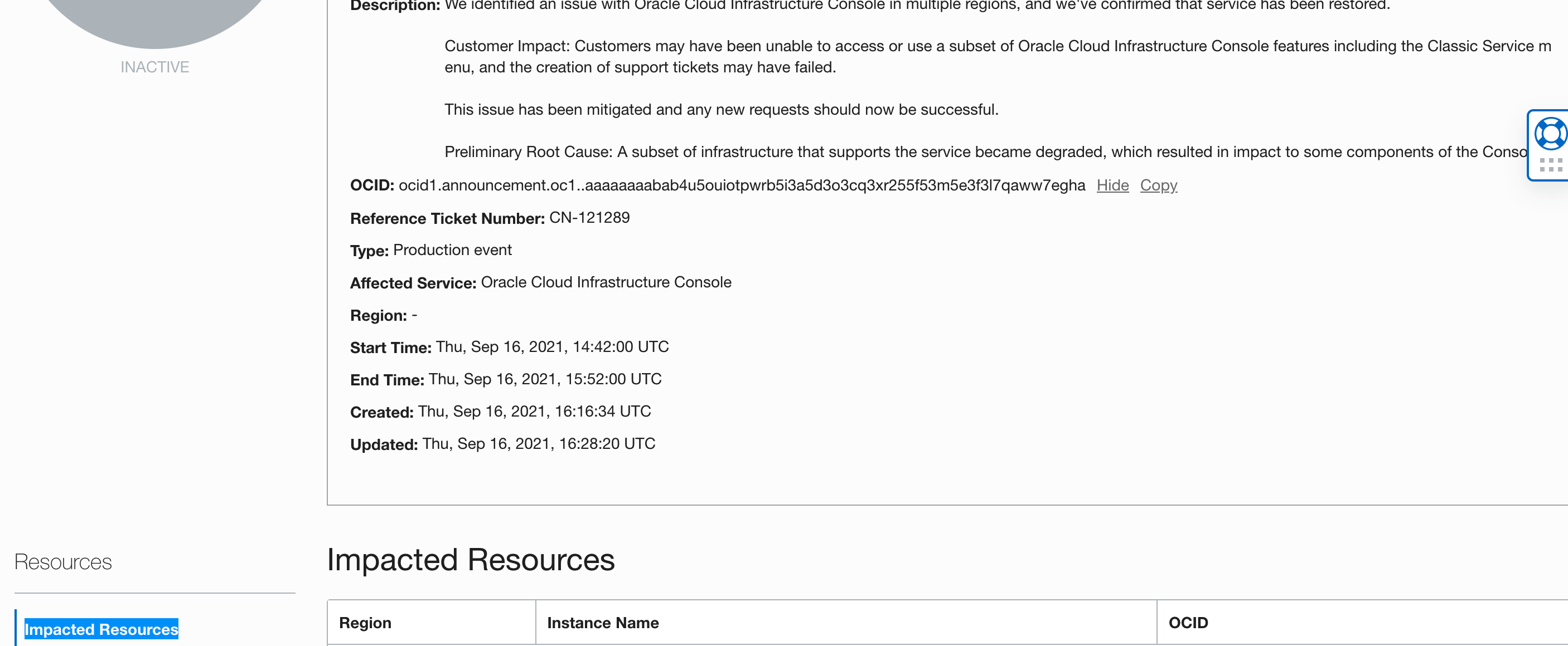A screenshot of the metadata for an announcement.