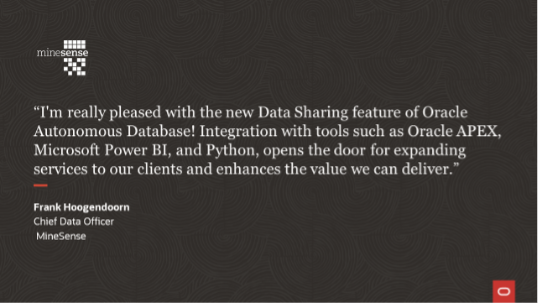 Customer Minesense uses data sharing with clients