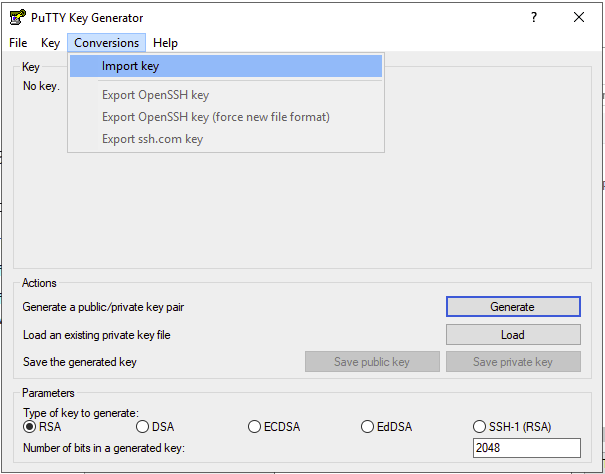 PuttyGen to export private key