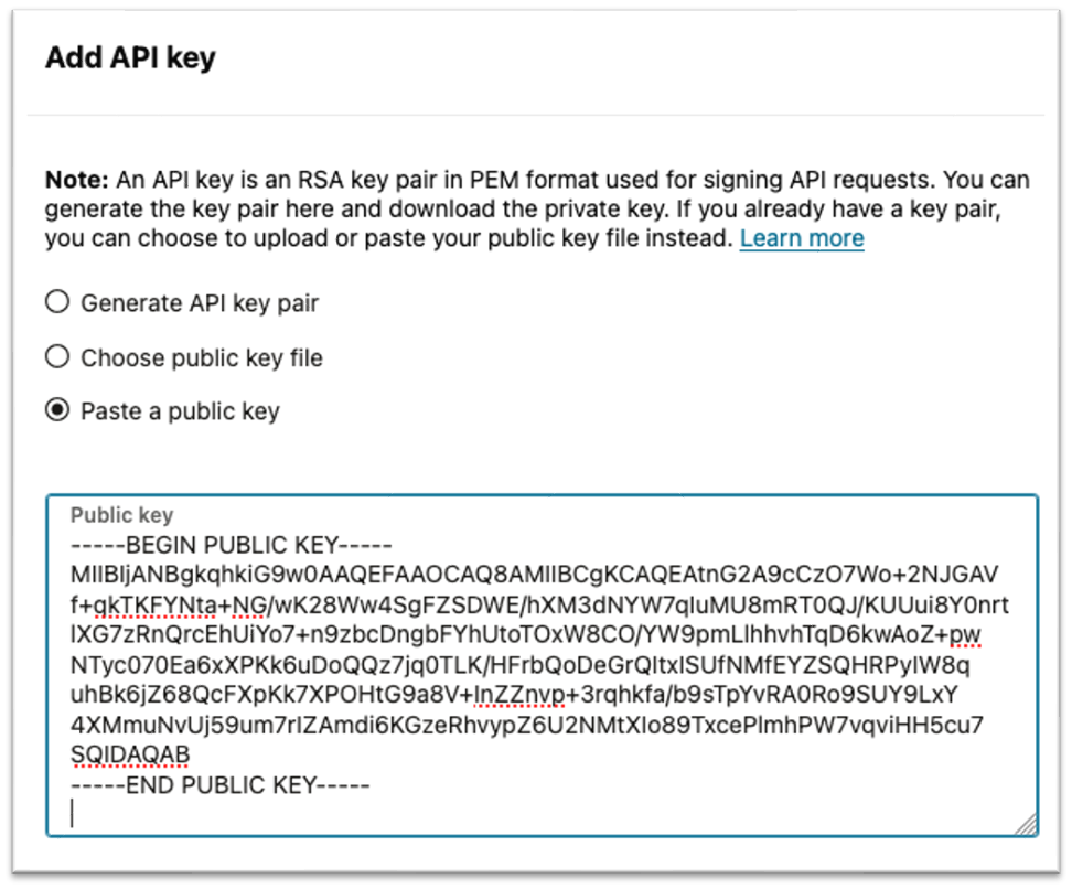 Dialog for entering the public API key