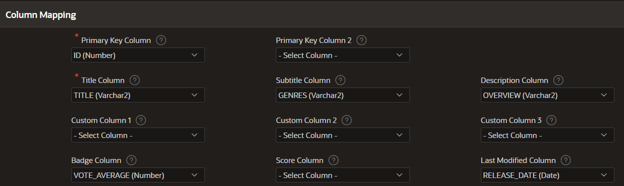 search configuration column mapping
