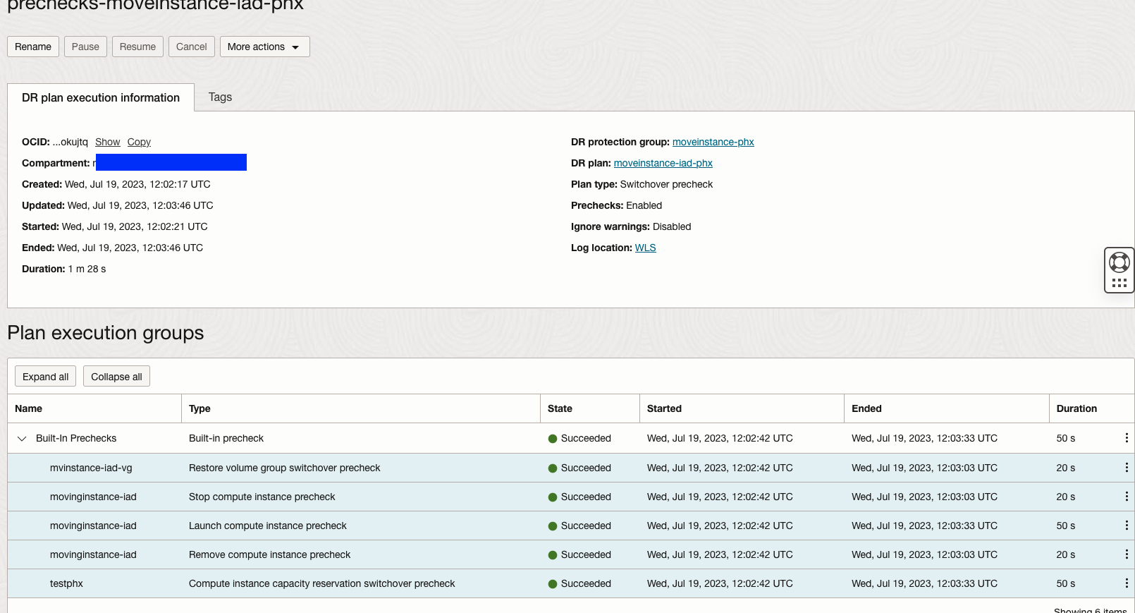 Switchover prechecks completed