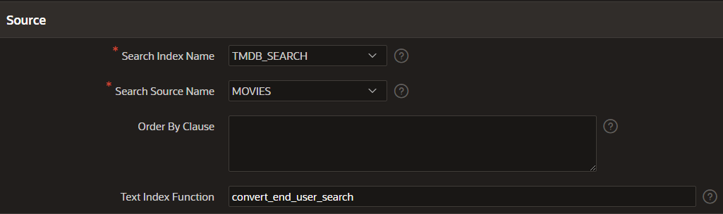search configuration text index function