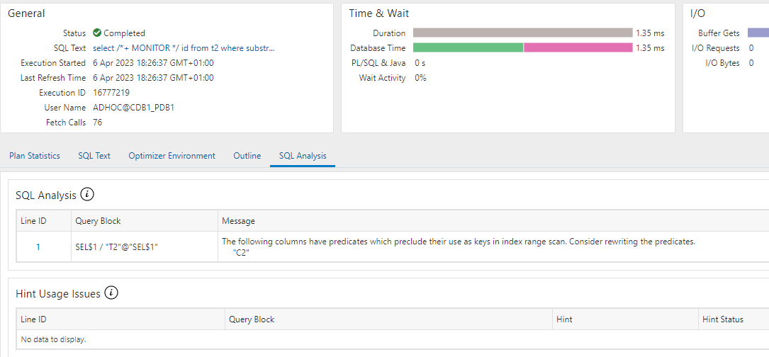 SQL Analysis Report in SQL Monitor